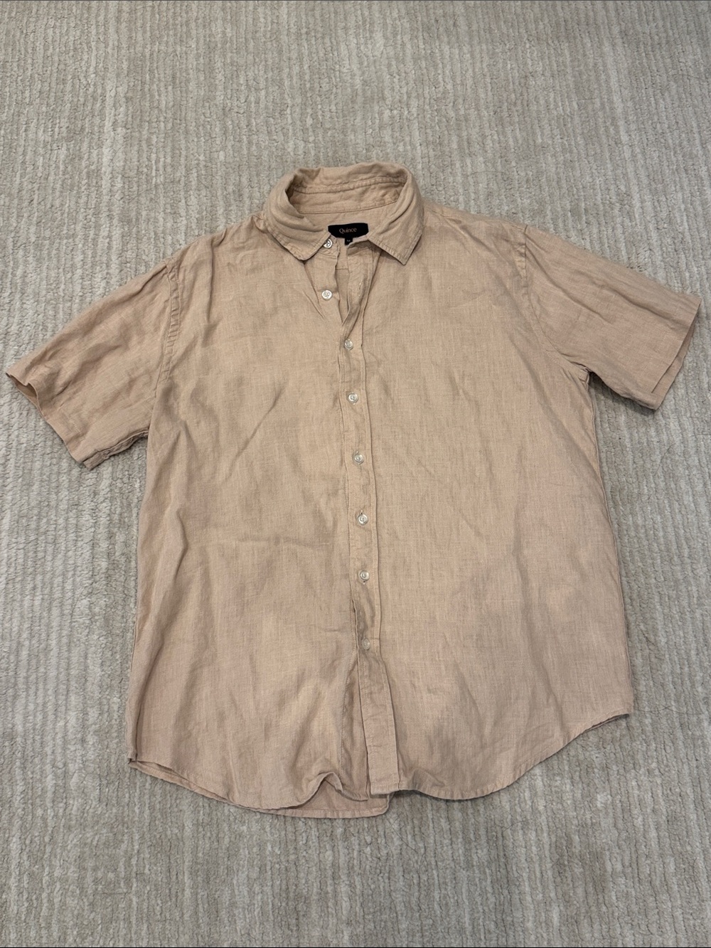 Quince Men's Short-Sleeve Button-Up Linen Shirt - Beige